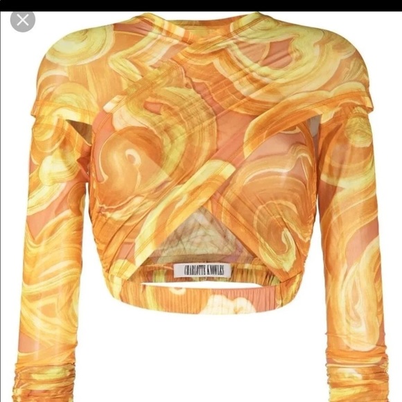 Charlotte Knowles/KNLWS orange swirl cross top - Picture 1 of 4